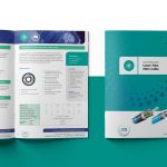 Brochure displaying JCS Technologies' "Loose Tube Fibre Cable," featuring both graphics and detailed text on specifications across an open spread, complemented by a cover showcasing vibrant images of the cables.