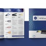 Two pages from a JCS brochure for fibre optic tools. The left page showcases various tools with detailed descriptions, while the right page features the brochure's cover.