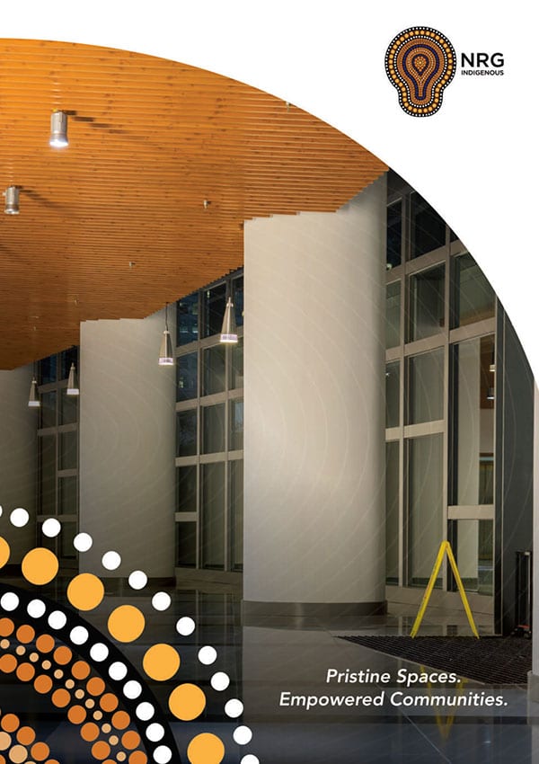 Modern office lobby with a large curved wooden ceiling, glass walls, and white curved partitions. The lower part features an orange and black decorative motif.