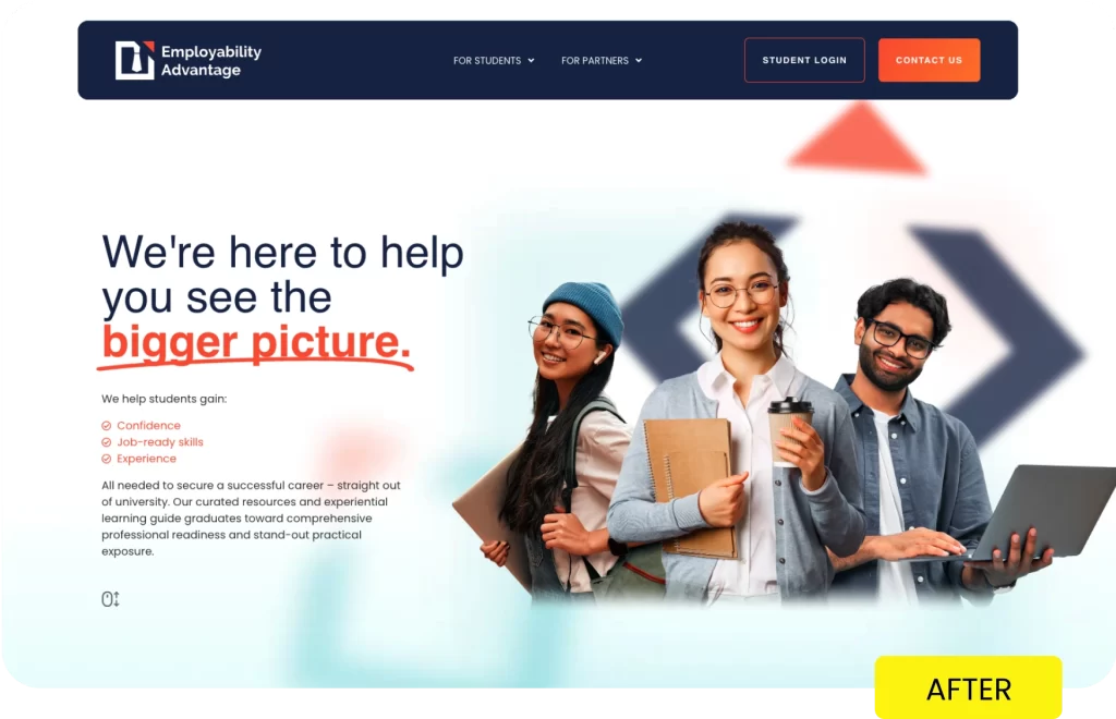 A landing page for an education company.