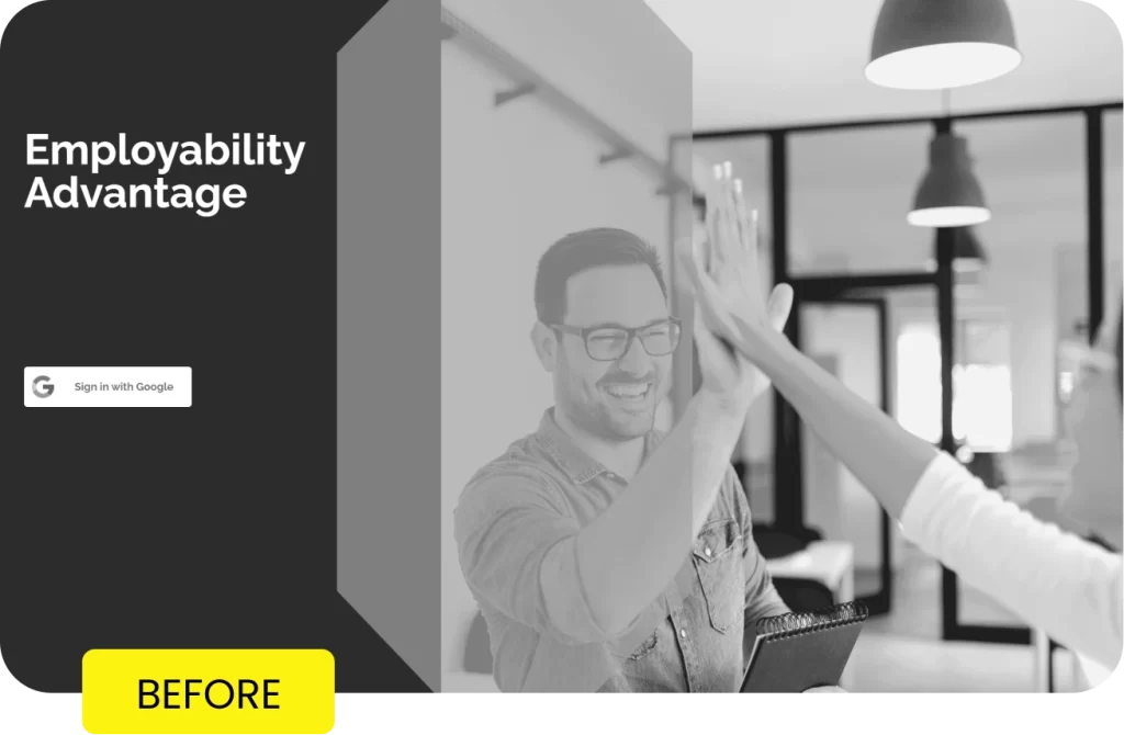 An employee is giving a high five in an office with the text employment advantage.