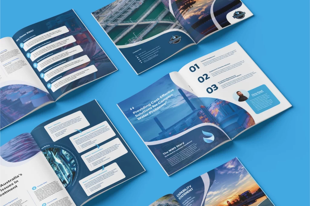 A group of open brochures.